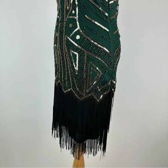 BABEYOND Green Gold Art Deco Sequin Flapper Dress Size XS - Picture 10 of 14